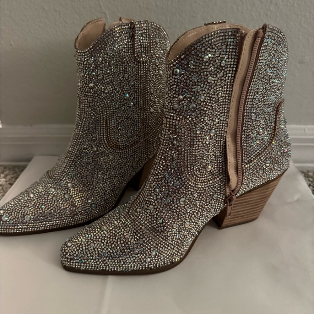 Silver Rhinestone Ankle Booties